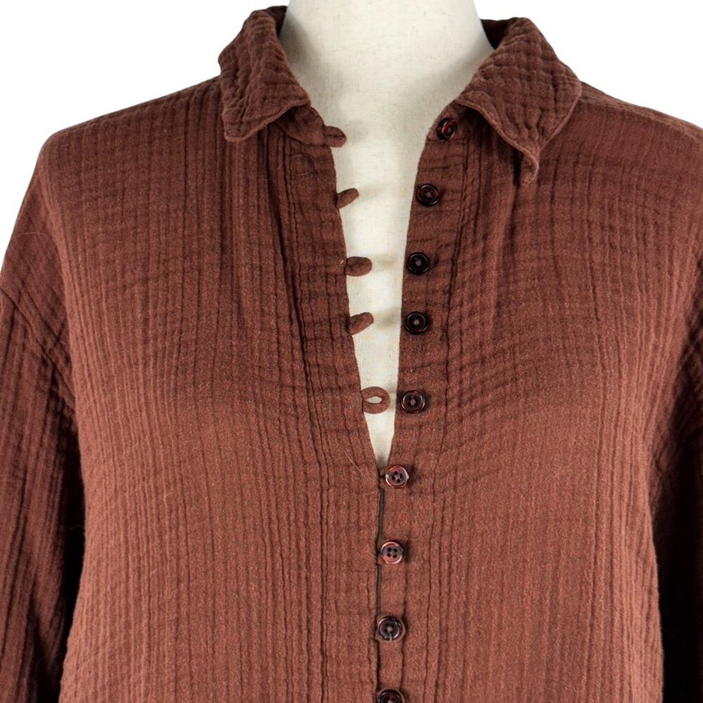 Urban Outfitters Button Up Long Sleeve Gauzey Cotton Shirt in Brown Size Medium - Picture 8 of 8